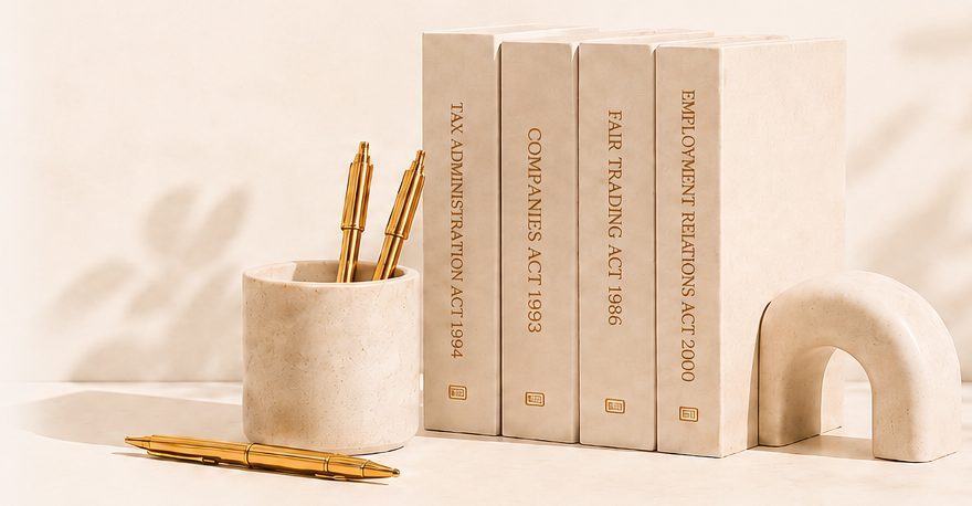 Tax legislation volumes with gold fountain pens